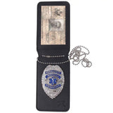 Black Leather Universal Badge & ID Holder with Lanyard