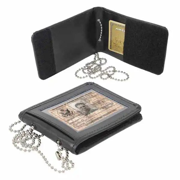 Black Leather ID Neck Wallet