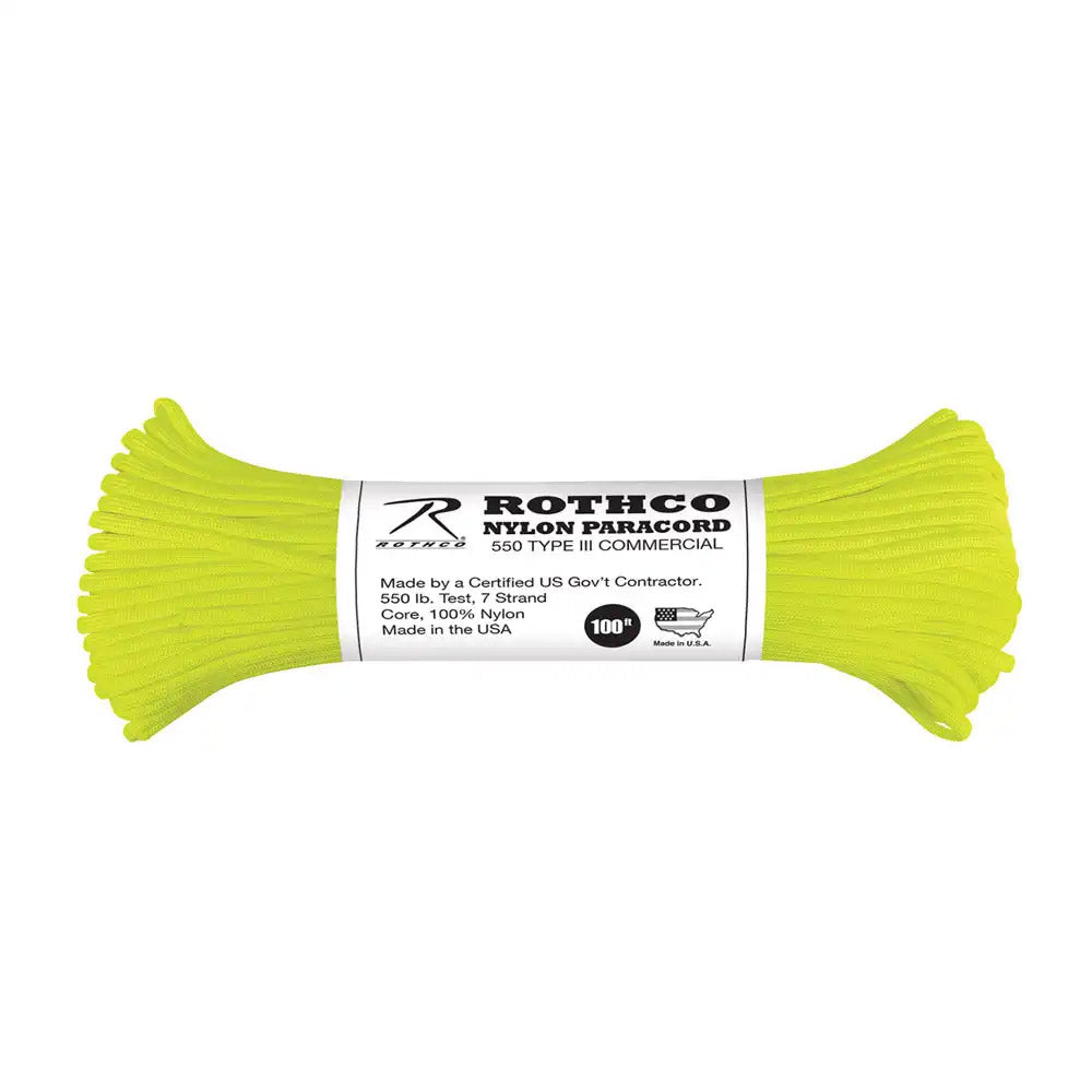 USA Made Enhanced Nylon Neon Yellow Paracord - 100 Foot