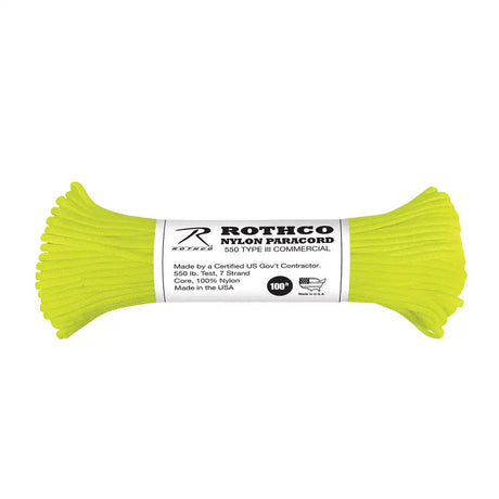 USA Made Enhanced Nylon Neon Yellow Paracord - 100 Foot