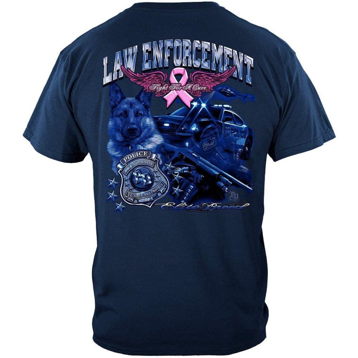 Elite Breed Fight Breast Cancer Law Enforcement T-Shirt - Navy