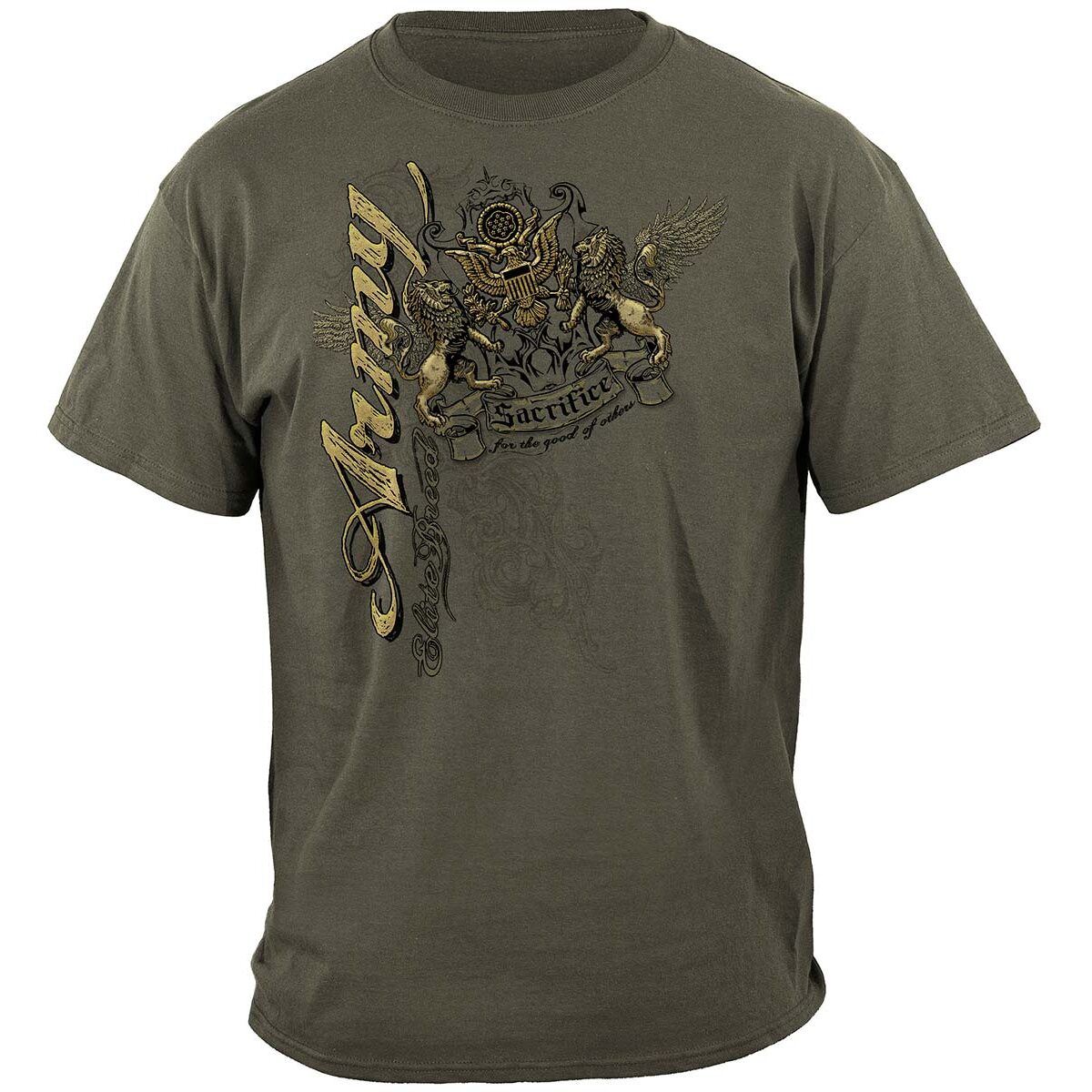 Elite Breed Army Crest and Lions Army T-Shirt - Military Green