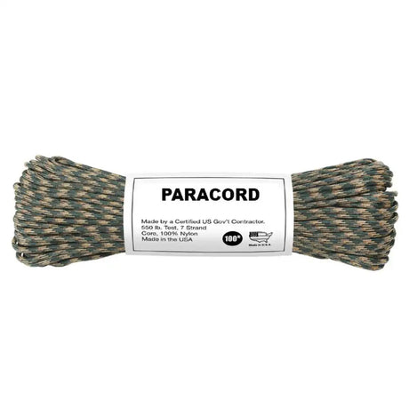 USA Made Enhanced Nylon Woodland Camo Paracord - 100 Foot