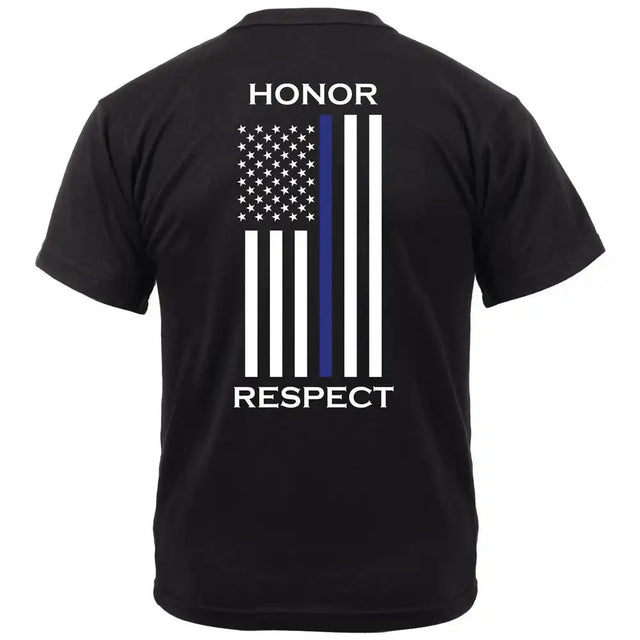 Honor and Respect Thin Blue Line Flag Black T-Shirt