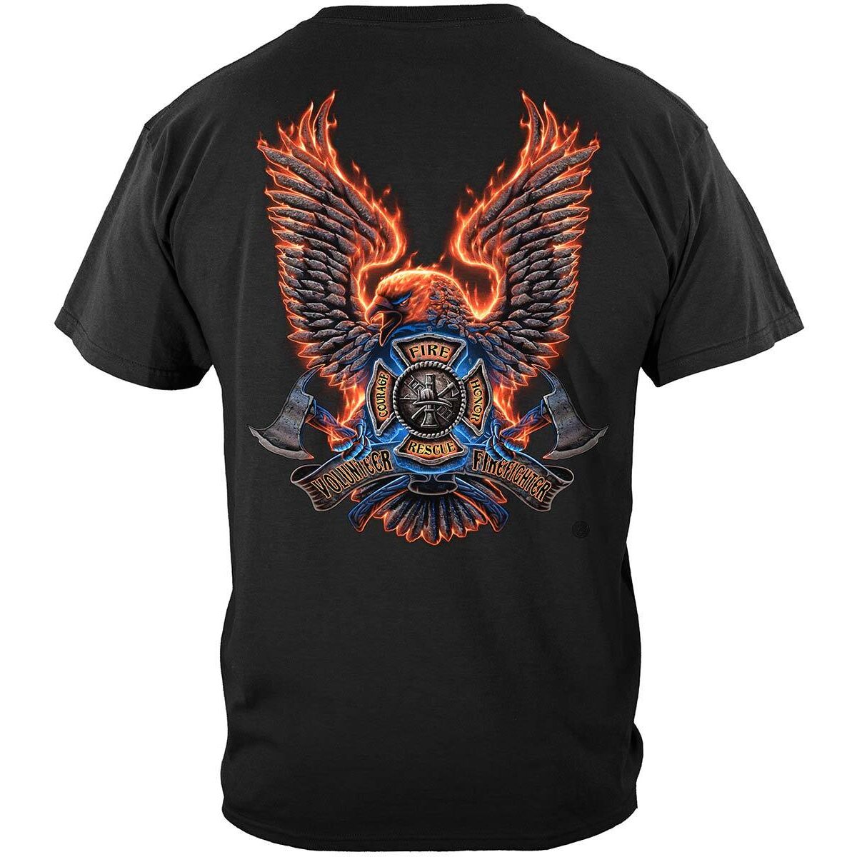 Flaming Eagle Volunteer Firefighter T-Shirt - Black
