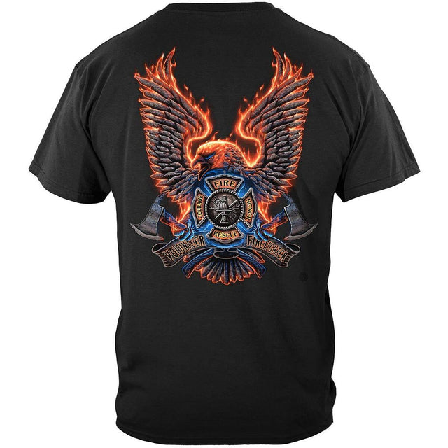 Flaming Eagle Volunteer Firefighter T-Shirt - Black