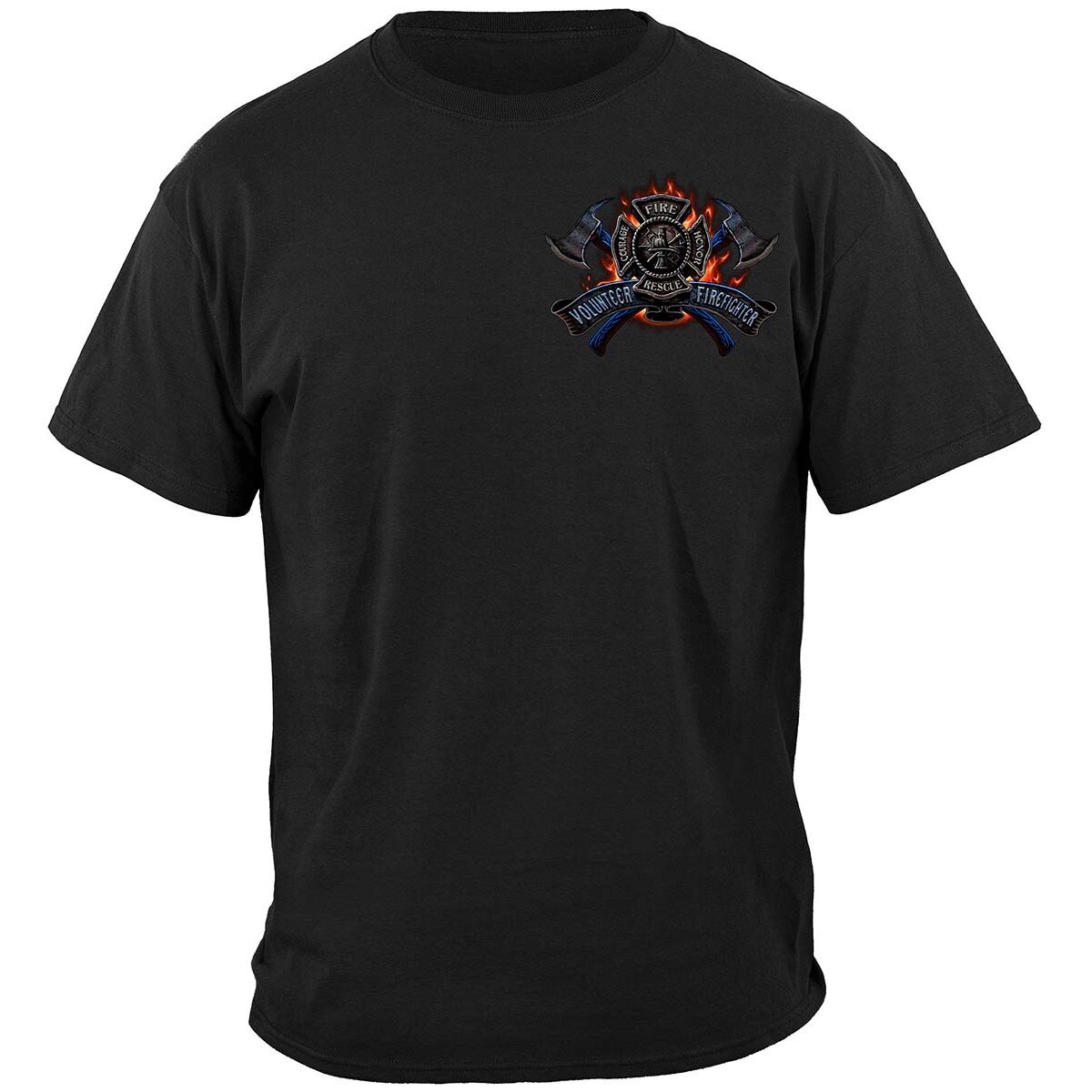 Flaming Eagle Volunteer Firefighter T-Shirt - Black