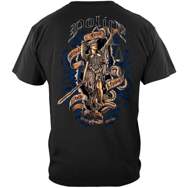 Scales of Justice Full Front and Back Police T-Shirt - Black