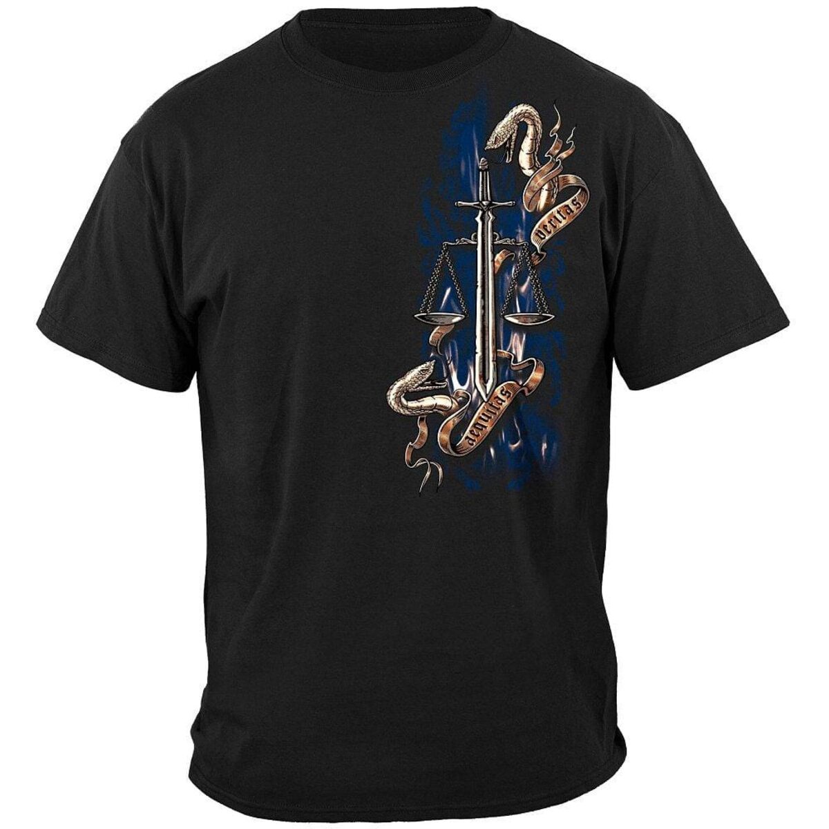Scales of Justice Full Front and Back Police T-Shirt - Black
