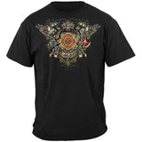 Skull and Wings Full Front and Back Firefighter T-Shirt - Black