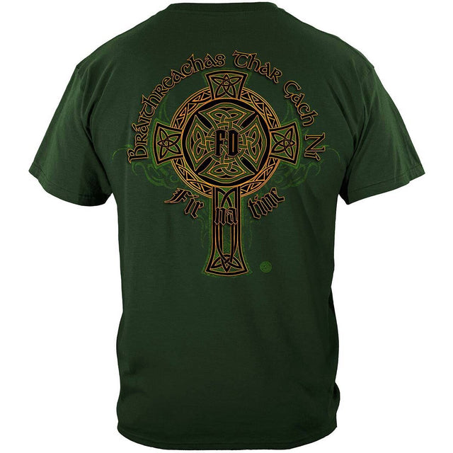 Irish Heritage Gold Cross Firefighter T-Shirt - Hunter Green