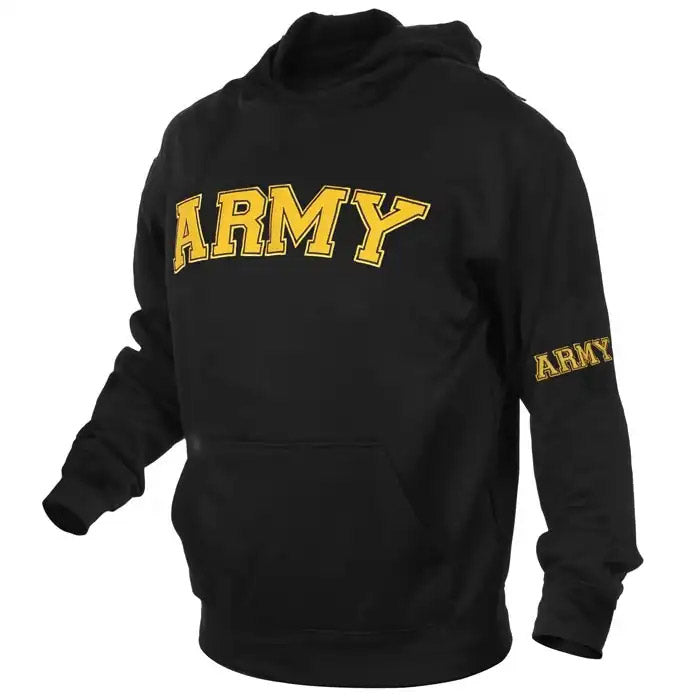 Black Army Embroidered Hooded Pullover Sweatshirt