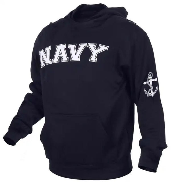 Navy Embroidered Hooded Pullover Sweatshirt