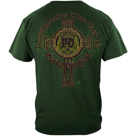 Irish Heritage Gold Cross Police T-Shirt - Hunter Green