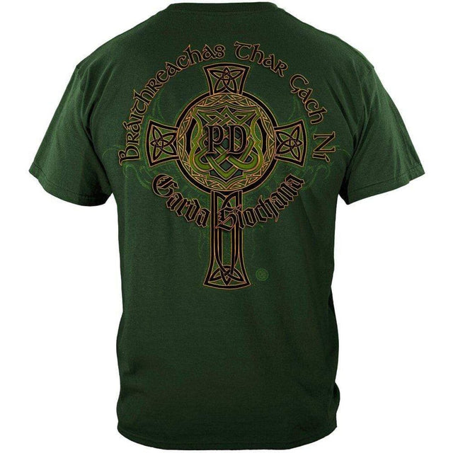 Irish Heritage Gold Cross Police T-Shirt - Hunter Green