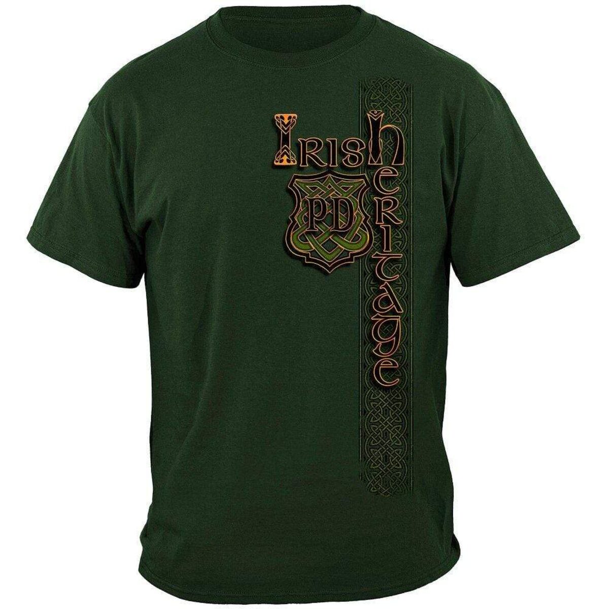 Irish Heritage Gold Cross Police T-Shirt - Hunter Green