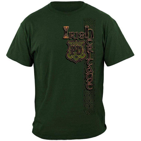 Irish Heritage Gold Cross Police T-Shirt - Hunter Green