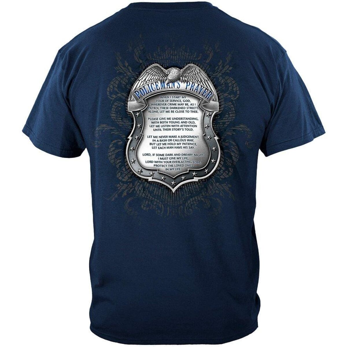 Policeman's Chrome Badge and Policeman's Prayer Blue T-Shirt