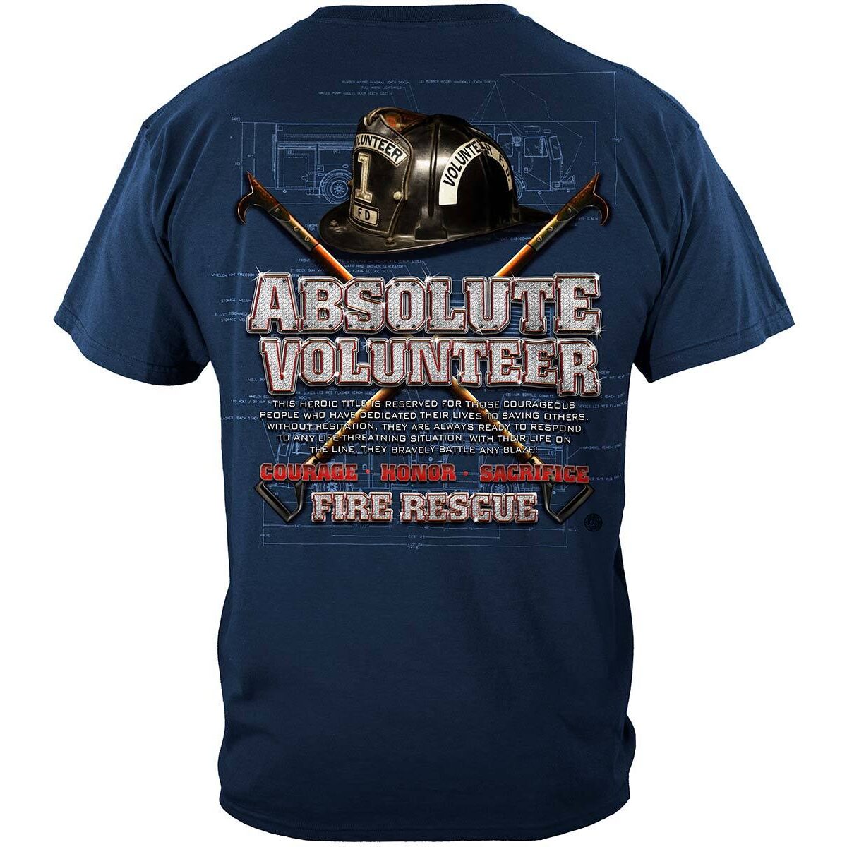 Absolute Volunteer Firefighter Blue Print Navy T-Shirt