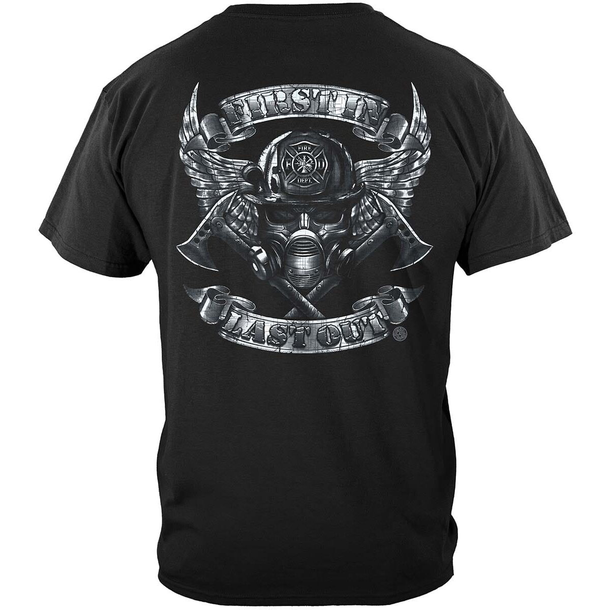 Steel Fire Wings Firefighter T-Shirt - Foil Stamp Black