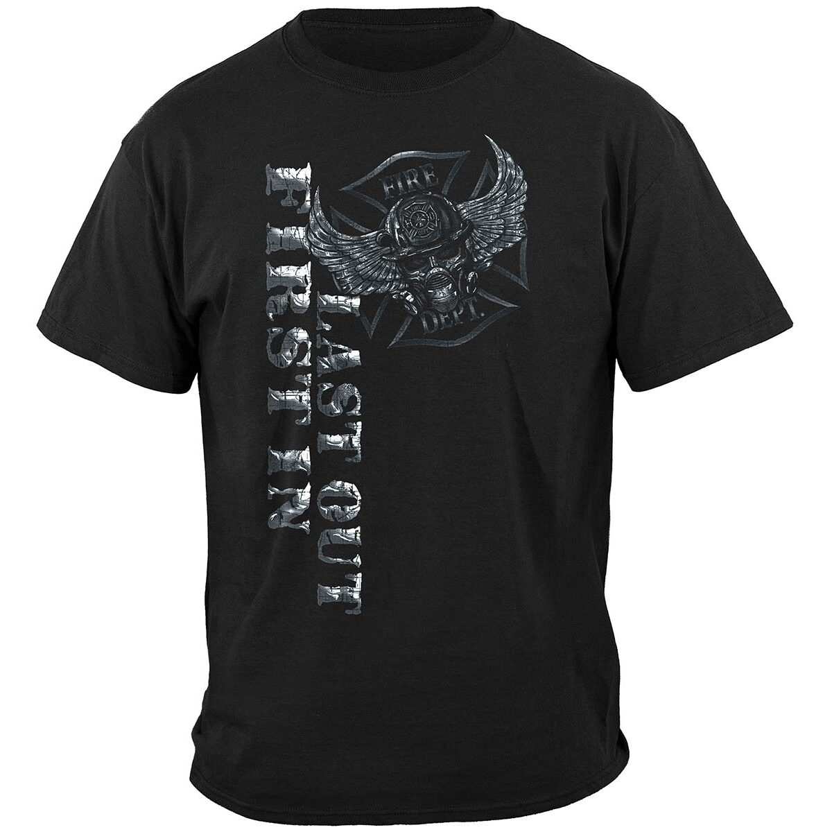 Steel Fire Wings Firefighter T-Shirt - Foil Stamp Black