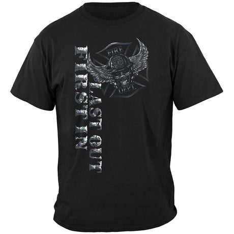 Steel Fire Wings Firefighter T-Shirt - Foil Stamp Black