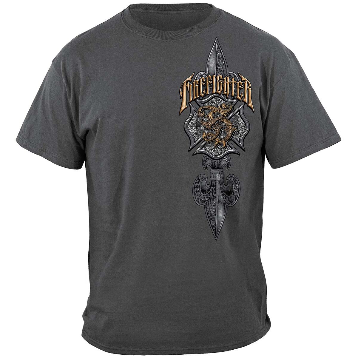 Vintage Style Firefighter T-Shirt - Gray