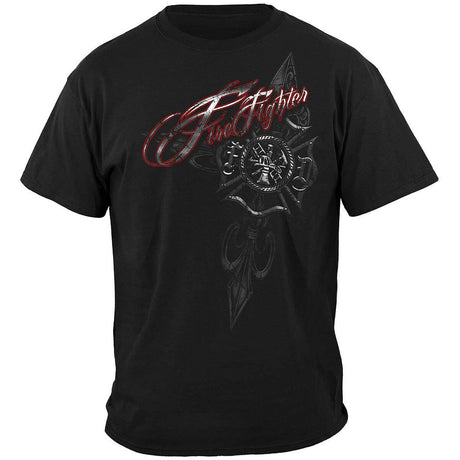Red Foil Script Firefighter T-Shirt - Black
