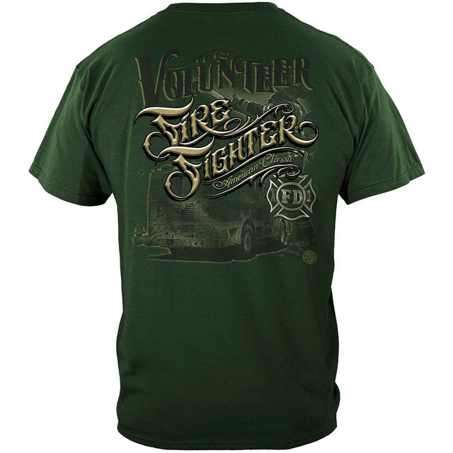 American Classic Volunteer Firefighter T-Shirt - Olive Green