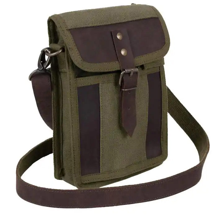 Vintage Olive Drab Canvas and Leather Travel Portfolio