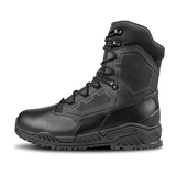 The Condor Brigade 8-inch Tactical Boots feature a black design with a textured sole, reinforced panels, high ankle support, and metal eyelets for lacing, shown on a white background.