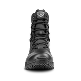 Front view of the Condor Brigade 8-inch Tactical Boots in black, showing tied laces, rugged sole, and Condor logo on the tongue.