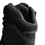 Close-up of the upper section of the Condor Brigade 8-inch Tactical Boots - Zip (Black), highlighting textured fabric, stitching, and lace eyelets against a white background.