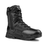 Black tactical boot with a zipper on a white background