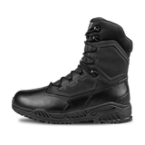 The Condor Brigade 8-inch Tactical Boots - Zip (Black) feature a high ankle, textured panels, reinforced toe, and heavy-duty sole, shown in a side profile on a white background.