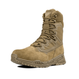 Condor Brigade 8-inch Tactical Boots - Zip in coyote brown feature a rugged sole, high ankle support, mesh and suede panels, and lace-up front. Displayed on a plain white background.