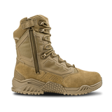 Condor Brigade 8-inch Tactical Boots - Zip (Coyote Brown) feature a lace-up front, side zipper, textured sole, and reinforced panels, displayed in profile against a white background.