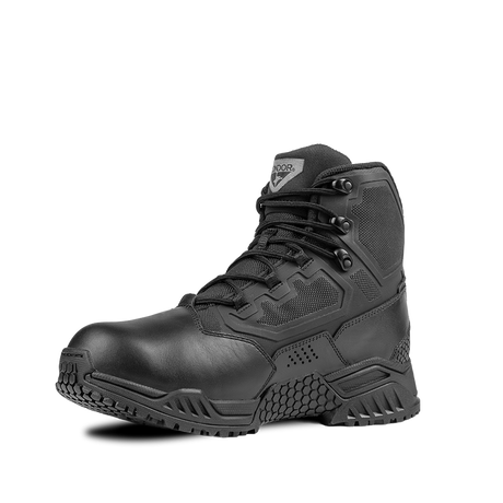 The Condor Brigade 6-inch Tactical Boots in black feature a rugged sole, reinforced upper, metal eyelets, mesh panels, and visible stitching, shown on a plain white background.