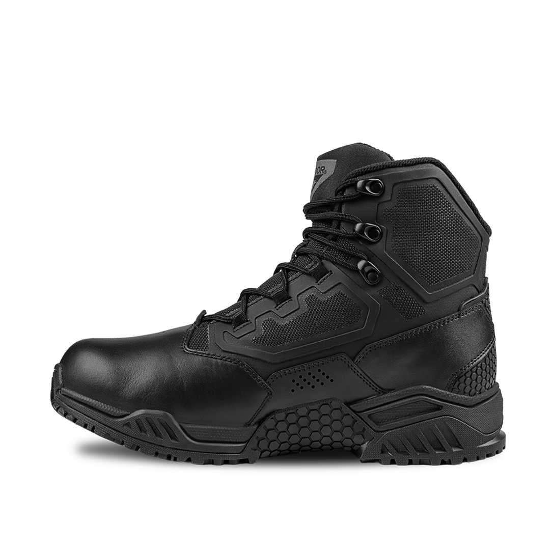 The Condor Brigade 6-inch Tactical Boots in black feature a rugged sole, reinforced toe, and high ankle support, displayed from the side against a plain white background.