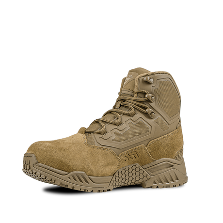 Condor Brigade 6-inch Tactical Boots in coyote brown feature a rugged sole, mesh panels, reinforced stitching, and lace-up closure, shown on a plain white background.