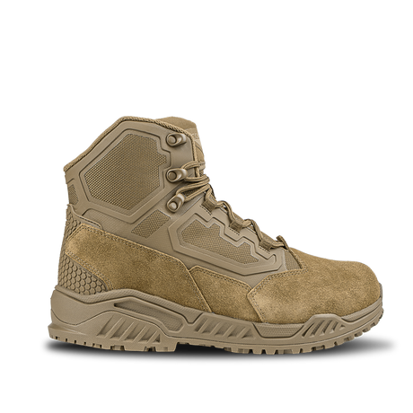 The Condor Brigade 6-inch Tactical Boots in Coyote Brown feature a reinforced toe, mesh panels, rugged sole, and high ankle support. Shown from the side on a plain white background.