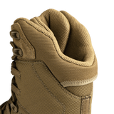 Close-up of a brown Condor tactical boot with a white background