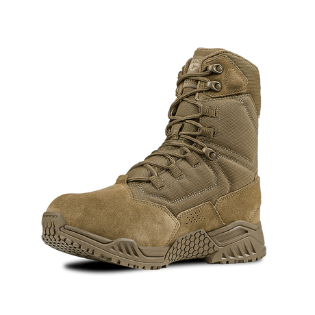 The Condor Brigade 8-inch Tactical Boots - AR670 in coyote brown feature a rugged rubber sole, high ankle support, and lace-up front, shown against a plain white background.