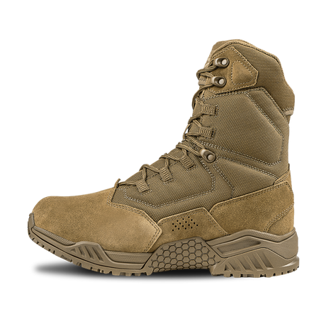 The Condor Brigade 8-inch Tactical Boots - AR670 feature a tan color, high ankle support, rugged sole, and lace-up front, shown against a plain white background.