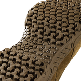 Close-up view of the Condor Brigade 8-inch Tactical Boots - AR670 outsole, featuring a brown finish and detailed hexagonal tread; "CONDOR" is visible on the sole.