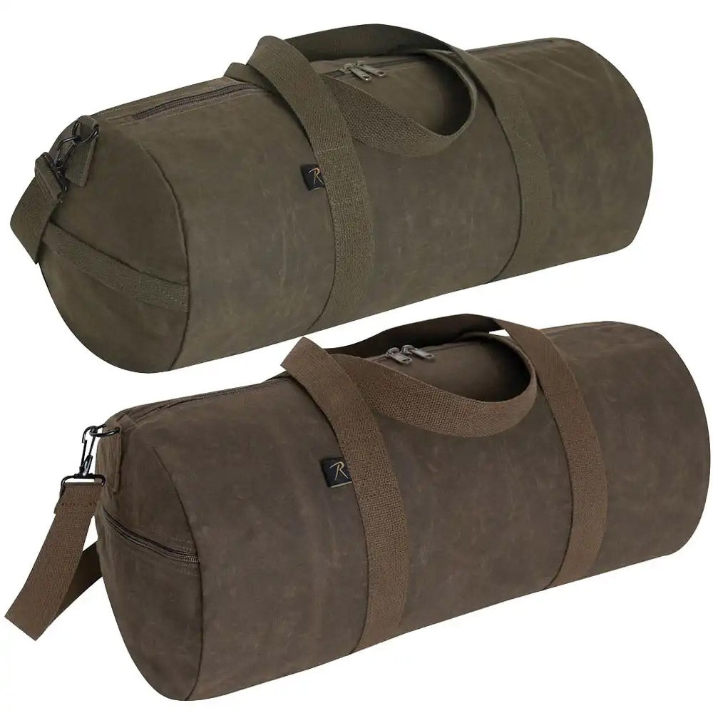 24-Inch Vintage Round Waxed Canvas Duffle Bag