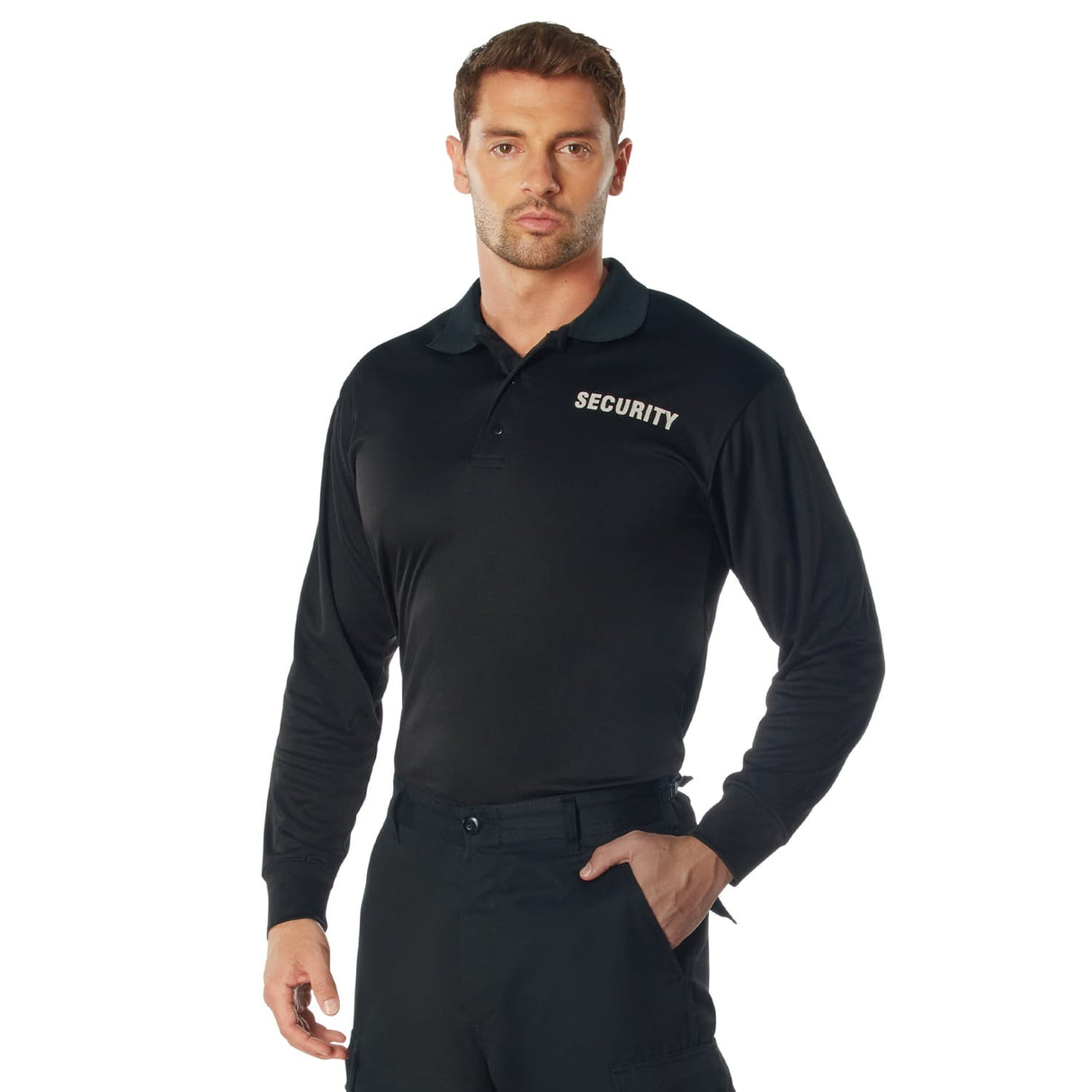 Security Black Moisture Wicking Long Sleeve Polo Shirt