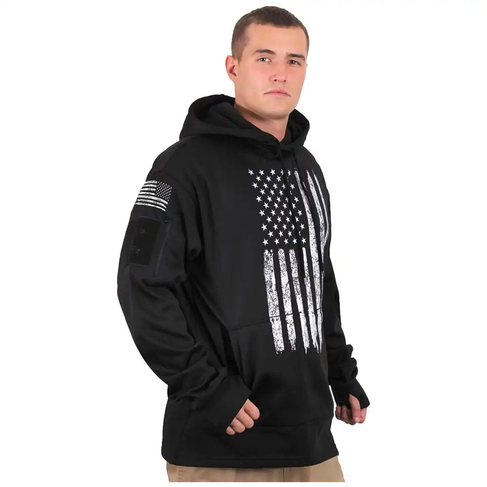 Distressed White US Flag CCW Pullover Hooded Sweatshirt