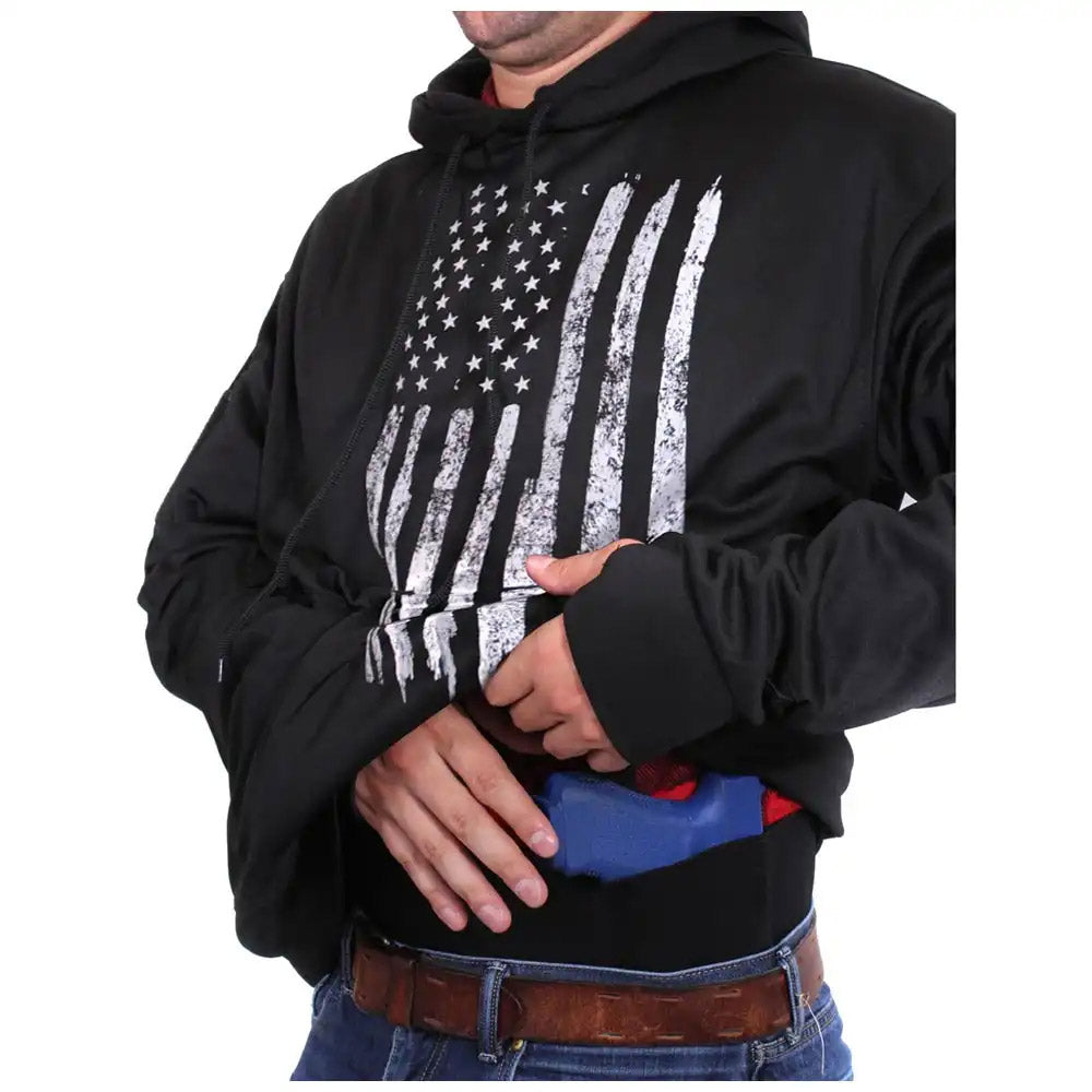 Distressed White US Flag CCW Pullover Hooded Sweatshirt