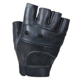 Fingerless Black Leather Biker Gloves